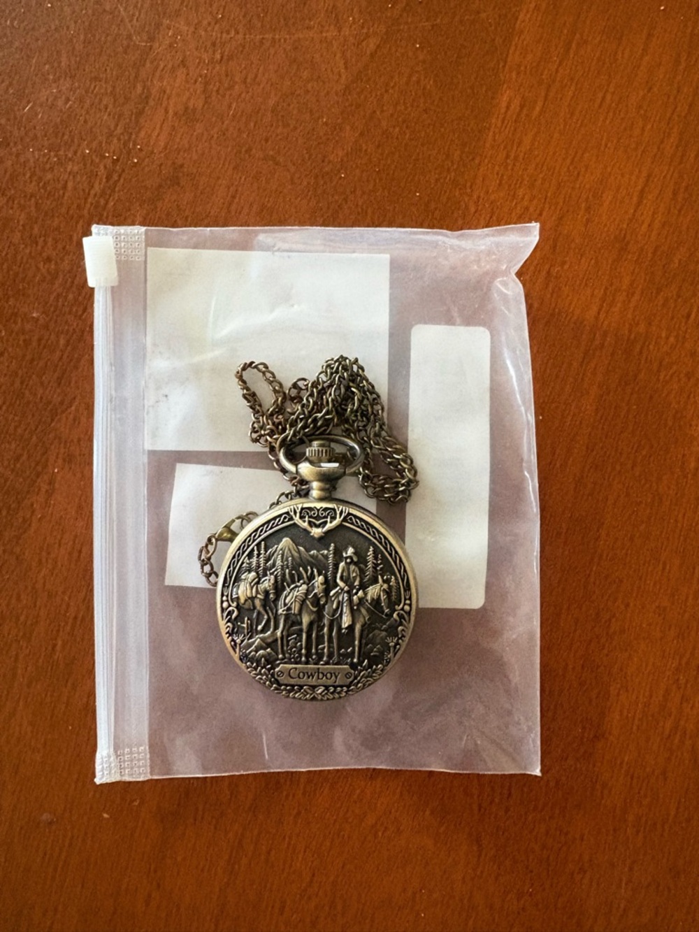 Antique-Style Cowboy Pocket Watch Necklace - Bronze Tone